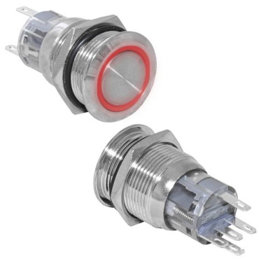 Кнопка антивандальная RUICHI LAS1-AGQ-11ZE/R/N, ON-ON, рабочая температура -25…+55 °C, никелированная латунь