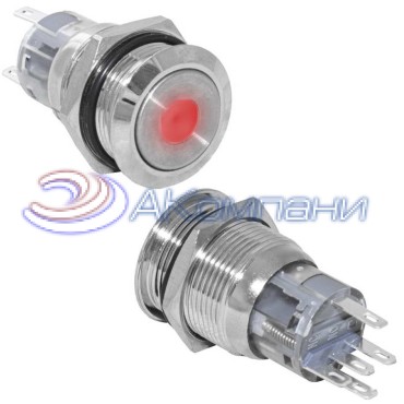Кнопка антивандальная RUICHI LAS1-AGQ-11D/R/N, ON-(ON), рабочая температура -25…+55 °C, никелированная латунь