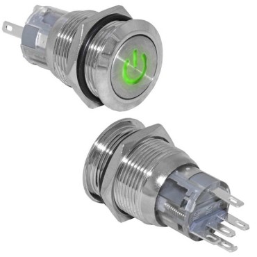 Кнопка антивандальная RUICHI LAS1-AGQ-11ZDT/G/N, ON-ON, рабочая температура -25…+55 °C, никелированная латунь