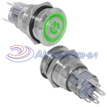 Кнопка антивандальная RUICHI LAS1-AGQ-11ZET/G/N, ON-ON, рабочая температура -25…+55 °C, никелированная латунь
