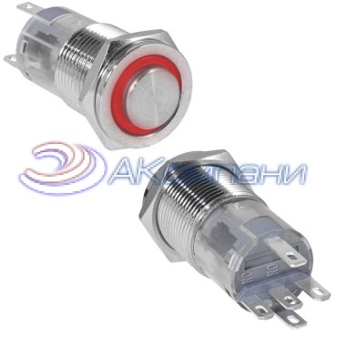 Кнопка антивандальная RUICHI LAS2GQPH-11ZE/R/N, ON-ON, рабочая температура -25…+55 °C, никелированная латунь