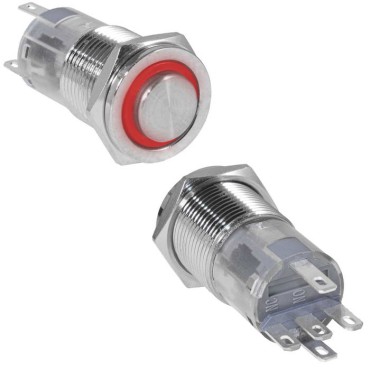 Кнопка антивандальная RUICHI LAS2GQPH-11ZE/R/N, ON-ON, рабочая температура -25…+55 °C, никелированная латунь