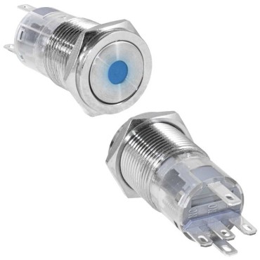 Кнопка антивандальная RUICHI LAS2GQPF-11ZD/B/N, ON-ON, рабочая температура -25…+55 °C, никелированная латунь