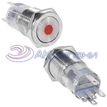 Кнопка антивандальная RUICHI LAS2GQPF-11D/R/N, ON-(ON), рабочая температура -25…+55 °C, никелированная латунь