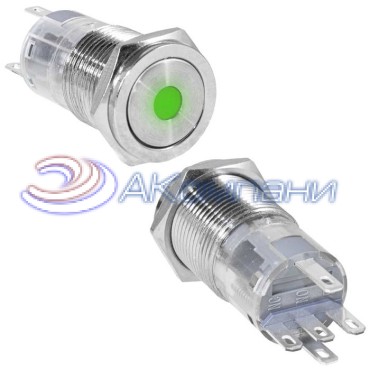 Кнопка антивандальная RUICHI LAS2GQPF-11D/G/N, ON-(ON), рабочая температура -25…+55 °C, никелированная латунь