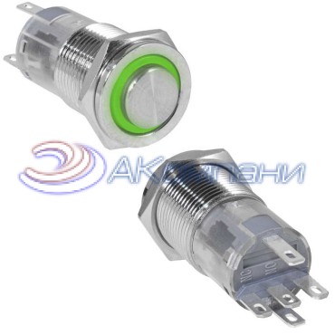 Кнопка антивандальная RUICHI LAS2GQPH-11ZE/G/N, ON-ON, рабочая температура -25…+55 °C, никелированная латунь