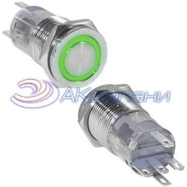 Кнопка антивандальная RUICHI LAS2GQPF-11ZE/G/N, ON-ON, рабочая температура -25…+55 °C, никелированная латунь