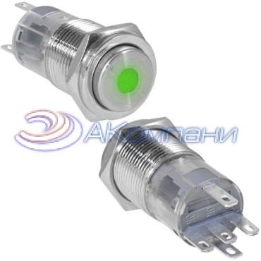 Кнопка антивандальная RUICHI LAS2GQPH-11ZD/G/N, ON-ON, рабочая температура -25…+55 °C, никелированная латунь
