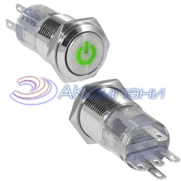Кнопка антивандальная RUICHI LAS2GQF-11ZDT/G/N, ON-ON, рабочая температура -25…+55 °C, никелированная латунь