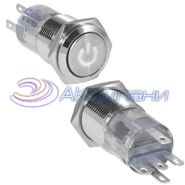 Кнопка антивандальная RUICHI LAS2GQF-11DT/W/N, ON-(ON), рабочая температура -25…+55 °C, никелированная латунь