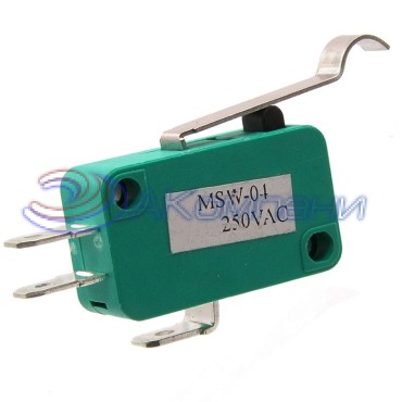 Микропереключатель с выносной планкой RUICHI MSW-04, ON-(ON) SPDT 3P, 4 A, 250 В, вынос планки 24 мм