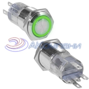 Кнопка антивандальная RUICHI LAS2GQF-11ZE/G/N, ON-ON, рабочая температура -25…+55 °C,   никелированная латунь