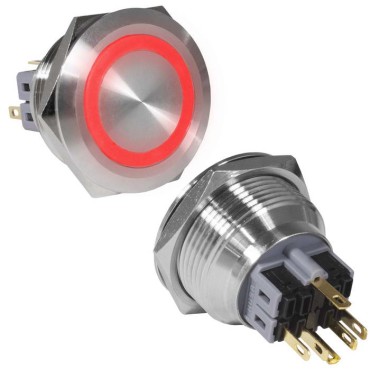 Кнопка антивандальная RUICHI GQ30-11E/R/N, ON-(OFF)+OFF-(ON), рабочая температура - 25…+55 °C, никелированная латунь