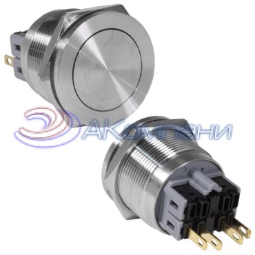 Кнопка антивандальная RUICHI GQ25PF-11/N, ON-(OFF)+OFF-(ON), рабочая температура - 25…+55 °C, никелированная латунь