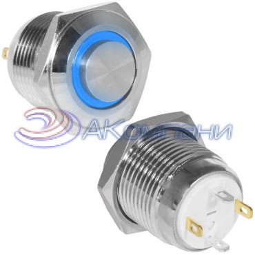 Кнопка антивандальная RUICHI GQ16H-10E/J/B/N, OFF-(ON), рабочая температура -25…+55 °C,       никелированная латунь