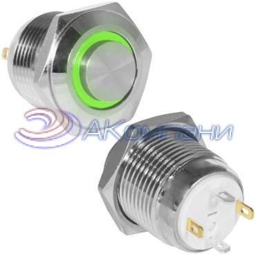 Кнопка антивандальная RUICHI GQ16H-10E/J/G/N, OFF-(ON), рабочая температура -25…+55 °C,     никелированная латунь