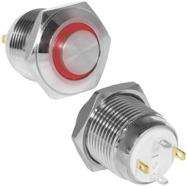 Кнопка антивандальная RUICHI GQ16H-10E/J/R/N, OFF-(ON), рабочая температура -25…+55 °C,   никелированная латунь