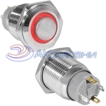 Кнопка антивандальная RUICHI GQ16H-10ZE/J/R/N, OFF-ON, рабочая температура -25…+55 °C,      никелированная латунь