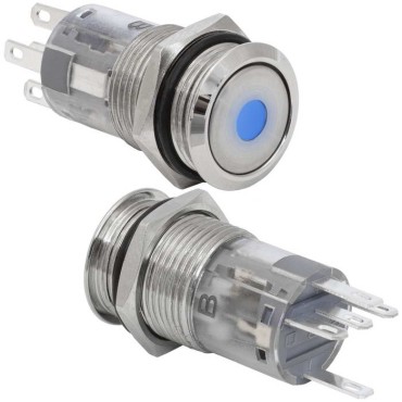 Кнопка антивандальная RUICHI LAS2GQF-11ZD/B/N on-on, рабочая температура -25…+55 °C,   никелированная латунь