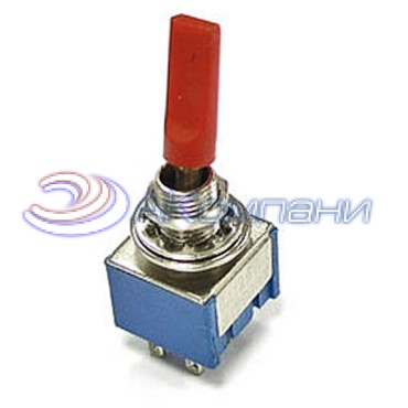 Микротумблер RUICHI MTS-203-E1, ON-OFF-ON, DPDT, 3 А, 250 В, 20 мОм, установочное отверстие 6,4 мм, 6 контактов красный колпачок