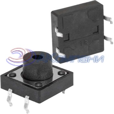 Тактовая кнопка RUICHI KAN1211-0751B, 12x12x7 мм, , OFF-(ON), 50 мА, 12 В, 100 мОм, толкатель с отверстием