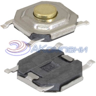 Тактовая кнопка RUICHI KAN0541-0163B, 5.2x5.2x1.5 мм, OFF-(ON), 50 мА, 12 В, 100 мОм