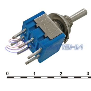 Микротумблер RUICHI MTS-203-A2, ON-OFF-ON, DPDT, 3 А, 250 В, 20 мОм, установочное отверстие 6 мм, 6 контактов