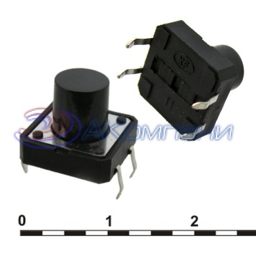 Тактовая кнопка RUICHI KAN1211-1001B, 12x12x10 мм, OFF-(ON), 50 мА, 12 В, 100 мОм