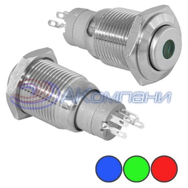 Кнопка антивандальная с подсветкой RUICHI LAS2-GQH-11D/R on-(on), М16, IP40, никелированная латунь