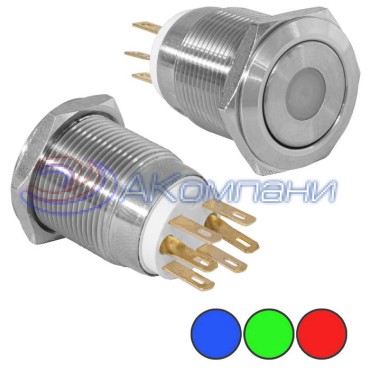 Кнопка антивандальная с подсветкой RUICHI LAS1-GQ-11D/R on-(on), М19, IP65, никелированная латунь