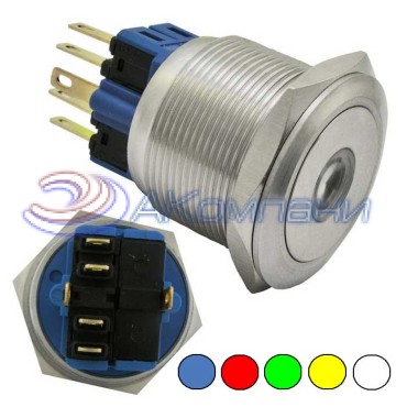 Кнопка антивандальная с подсветкой RUICHI GQ25-11ZD/O on-off+off-on, М25, IP65,  никелированная латунь