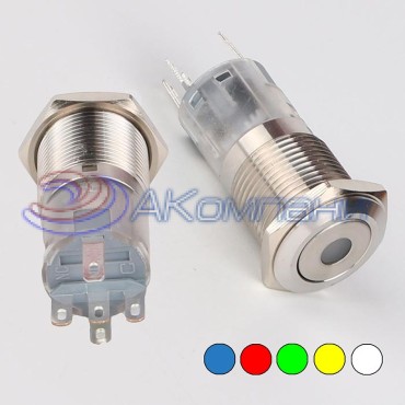 Кнопка антивандальная с подсветкой RUICHI LAS2-GQF-11D/R on-(on), М16, IP65,  никелированная латунь