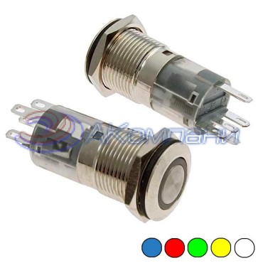 Кнопка антивандальная с подсветкой RUICHI LAS2-GQF-11E/R on-(on), М16, IP65,  никелированная латунь