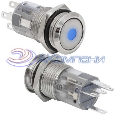Кнопка антивандальная с подсветкой RUICHI LAS2-GQF-11ZD/B on-on, М16, IP65,   никелированная латунь