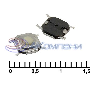 Тактовая кнопка RUICHI IT-1187, 4.1x4.1x1.5 мм, OFF-(ON), 50 мА, 12 В, 100 мОм
