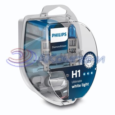 Лампа галогенная Н 1 12v  55w DIAMOND VISION 5000K (2шт) 12V/1/5/30 HIT P14.5s PHILIPS