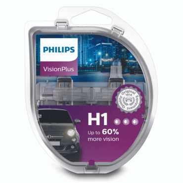 Лампа галогенная Н 1 12v  55w +60% яркости VISION PLUS 2шт PHILIPS