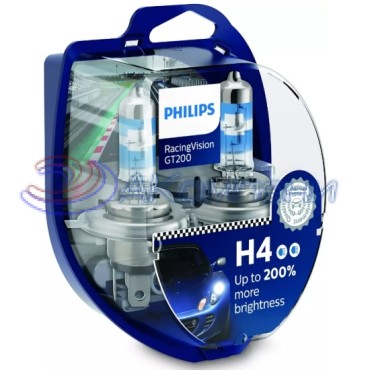 Лампа галогенная Н 4 12v  60/55w +200% яркости RACING VISION GT200 2шт PHILIPS