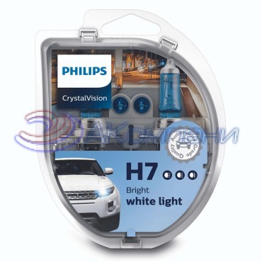 Лампа галогенная Н 7 12v 55w CRISTAL VISION 4300K (2шт+2шт W5W) 12V/1/5/30 HIT PX26d PHILIPS