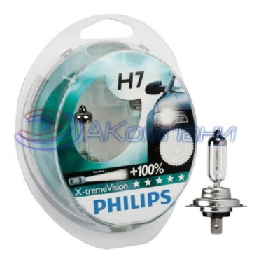 Лампа галогенная Н 7 12v 55w +100% яркости X-TREME VISION 2шт PHILIPS