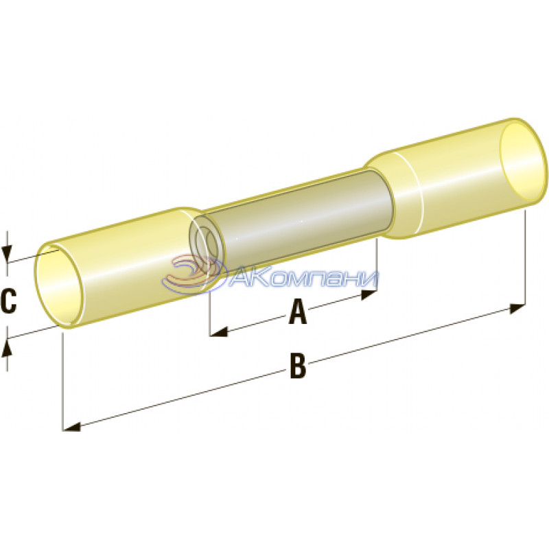 Клемма соединитель в термоусадке d=6.4, сечение провода 2,5 мм- 6 мм2
