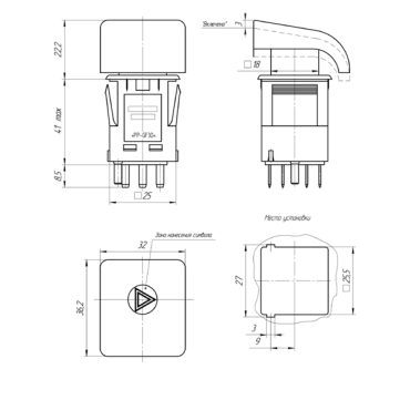 Кнопка выключателя противотуманных фар ВАЗ-2110,11,12 12V 377.3710М