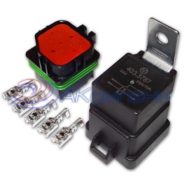 403.3787 Реле электромагнитное, 24V 20/10А 5 контактов, переключающее с колодкой (Энергомаш)