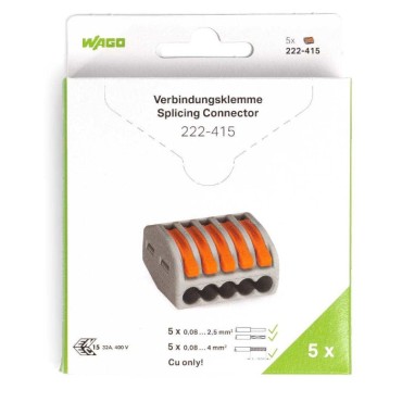 Мини-упаковка рычажковых универсальных клемм «Wago» в блистерах (без контактной пасты) 222–415/996-005 (Wago)