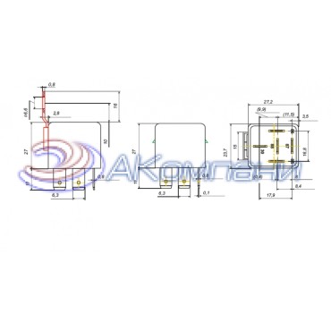 Реле электромагнитное 12V 5 контактов 30/15А с кронштейном 75.3777