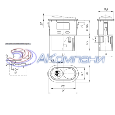 Кнопка переключателя стеклоподъемника ВАЗ 2110-15, УАЗ, Шевроле Нива 24V 92.3709-04