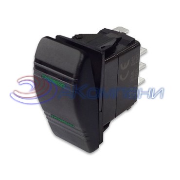 SF50714-5-7P-A9BG Переключатель типа Carling, 12-24В (ON)-OFF-(ON) с зелёной подсветкой 7 контактов