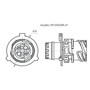 Ф57.830.088 Колодка штыревая 4-контактная под вилку СЦБ-4В (аналог 1-967402-1)