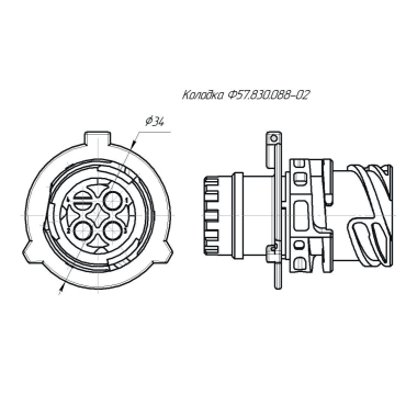 Ф57.830.088-02 Колодка штыревая 4-контактная под вилку СЦБ-4В (аналог 1-967402-1)